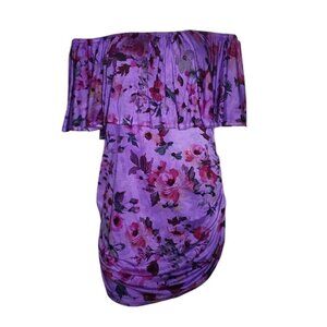 Venus Top Womens Plus Size 1X Purple Floral Pullover Ruched Side Off Shoulder